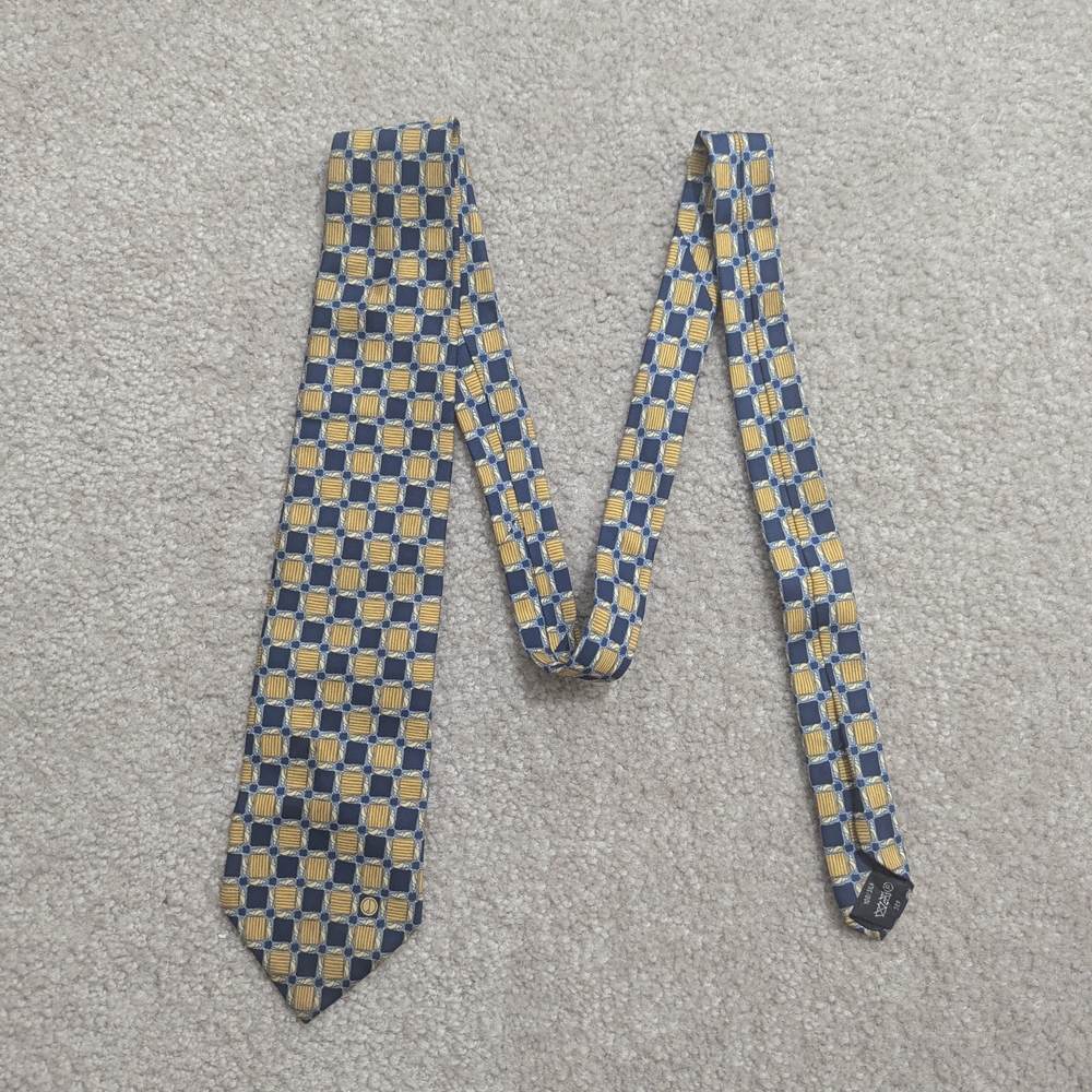 Dunhill Blue and Gold Checkered Silk Tie